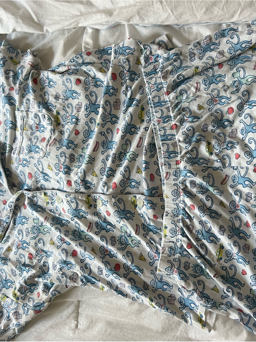 Roller Rabbit Blue Monkey New York Print Pajama Set with Colorful Icons